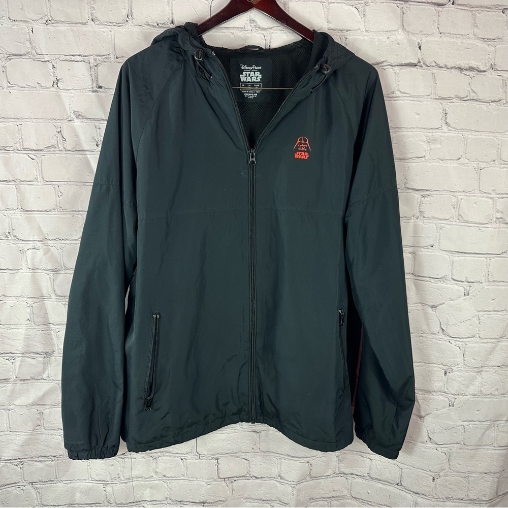 disney parks original Star Wars Black Windbreaker Hooded Jacket sz men Large